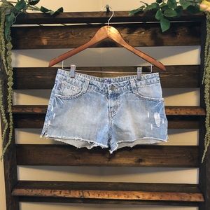 Light Wash Denim Cutoffs Bedazzled & Embroidered